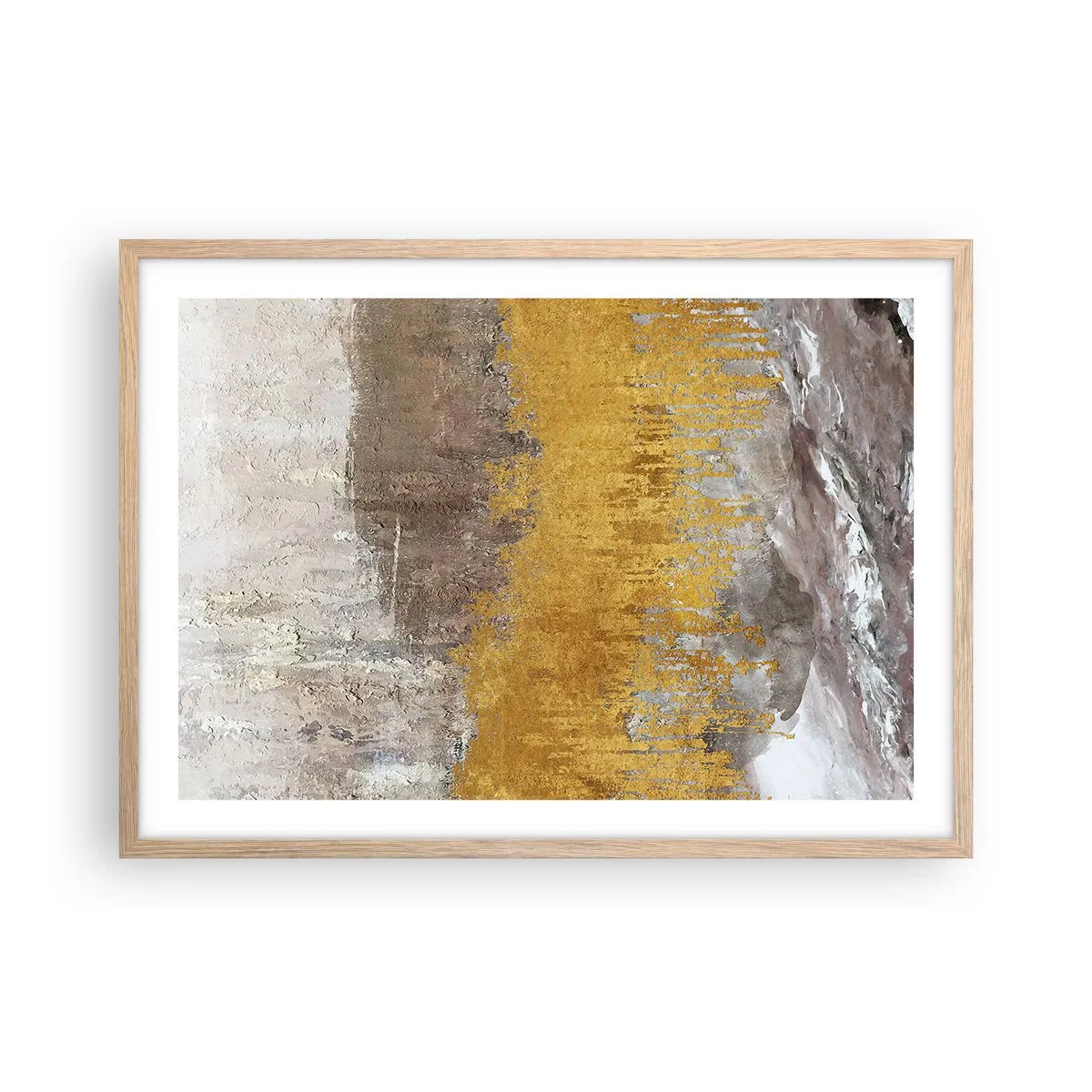 Plagát v ráme zo svetlého duba - Zlatistý závan - 70x50 cm