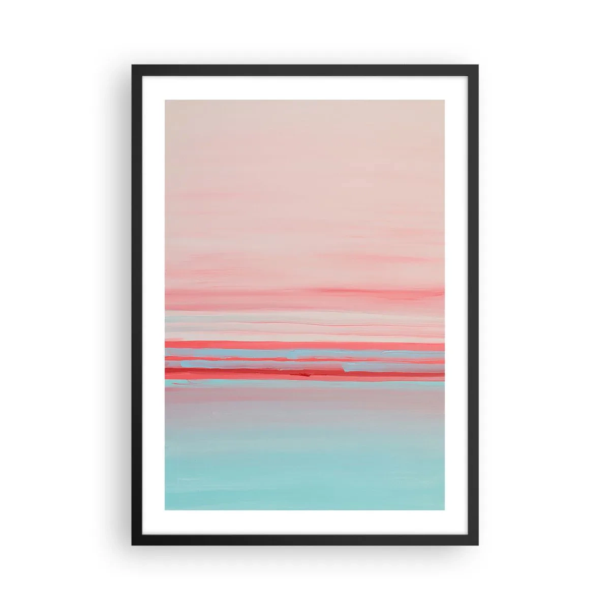 Plagát v čiernom ráme - Jemná abstrakcia v pastelových odtieňoch ružovej a modrej. - 50x70cm - Abstrakcia za úsvitu - Moderná nástenná dekorácia do obývacej izby a spálne ARTTOR