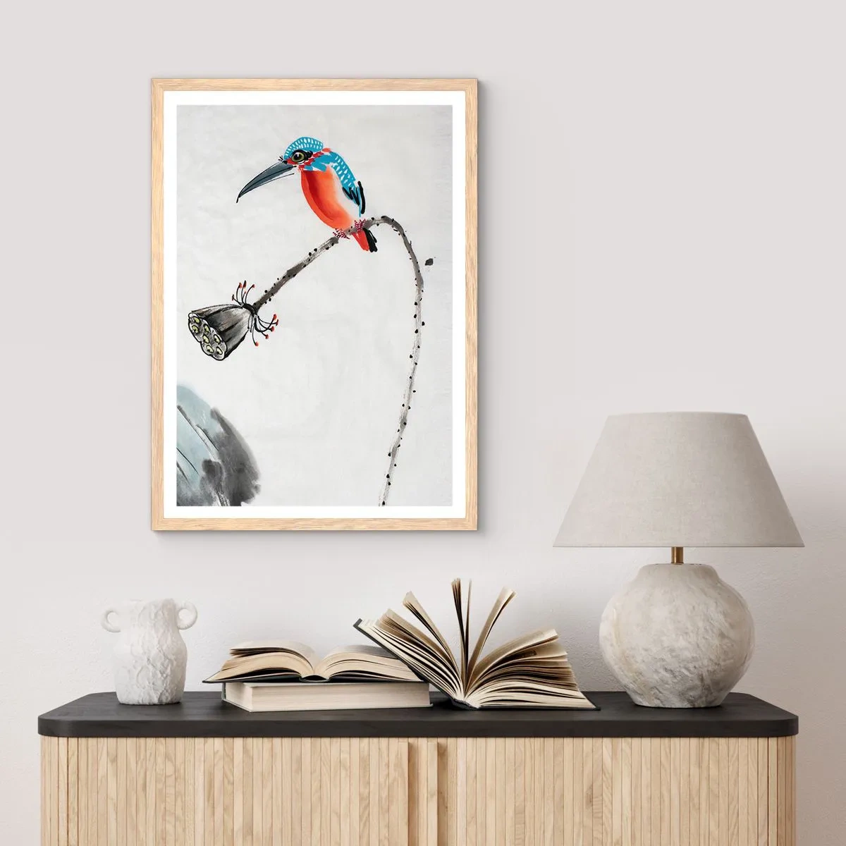 Plagát v ráme zo svetlého duba - Život lúky - 70x100 cm