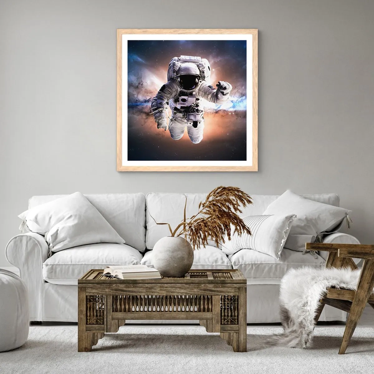 Plagát v ráme zo svetlého duba - Pozdravy z vesmíru - 50x50 cm