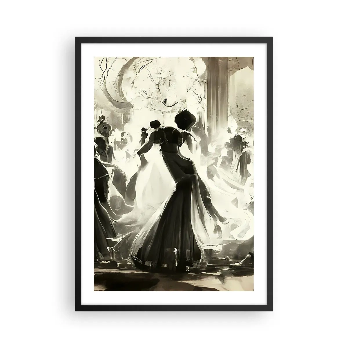 Plagát v čiernom ráme - Elegantná lopta v čiernej a bielej farbe - 50x70cm - Veľká maškaráda - Moderná nástenná dekorácia do obývacej izby a spálne ARTTOR