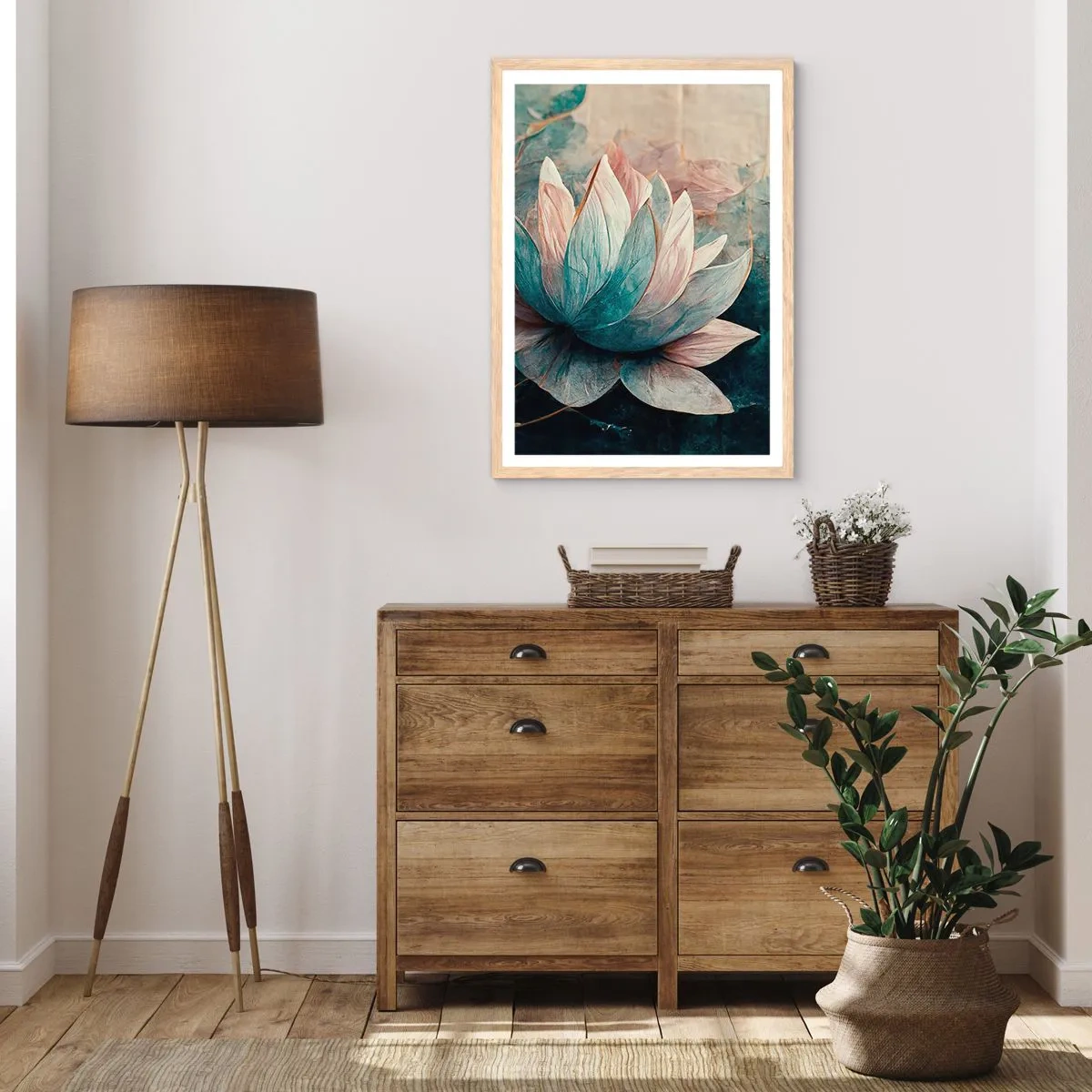 Plagát v ráme zo svetlého duba - Hviezdy a jazero - 70x100 cm