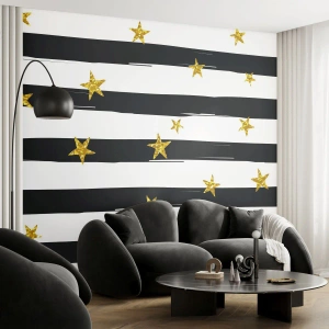 Fototapeta Premium Sand - Všetci sme sa narodili pod šťastnou hviezdou - Grafika, Zlatá hviezda, Čierne a biele pruhy - 100x70 cm