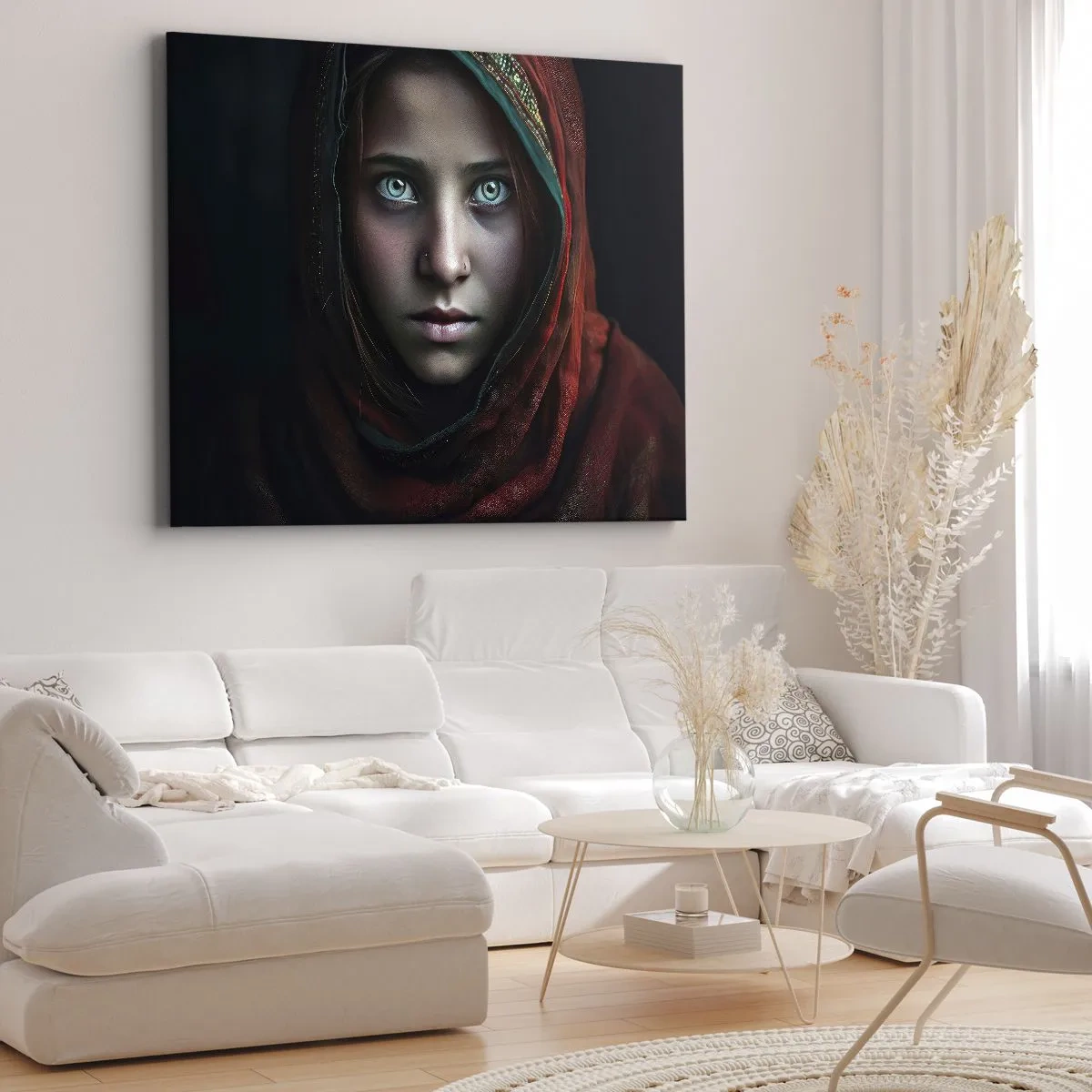 Obraz na plátne - Portrét ženy s intenzívnym pohľadom v teplých farbách - 70x50cm - Východná princezná - Moderná nástenná dekorácia do obývacej izby a spálne ARTTOR