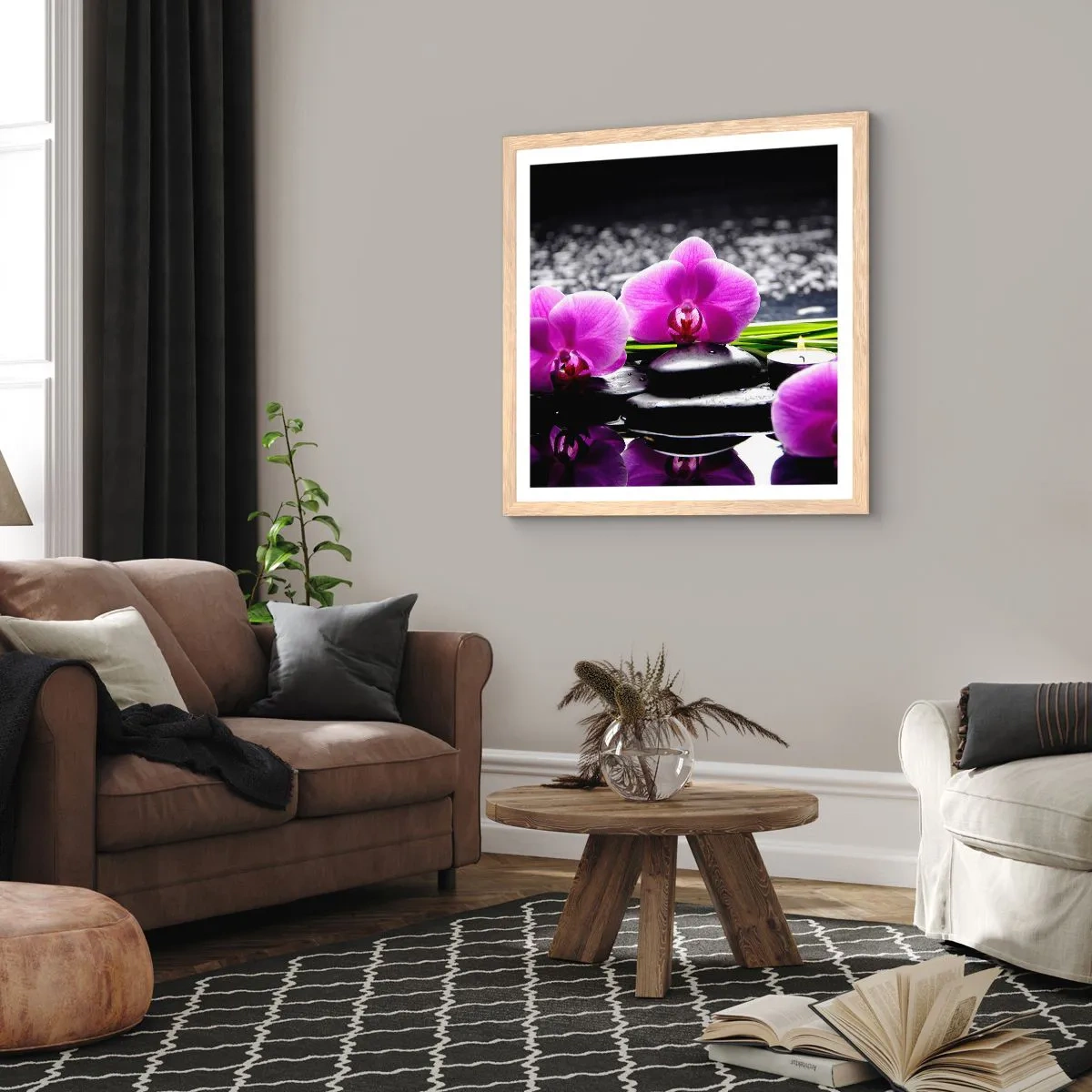 Plagát v ráme zo svetlého duba - Utopiť v tichu a pokoji - 50x50 cm