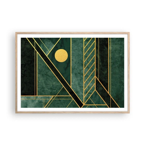 Plagát v ráme zo svetlého duba - Dynamika zlata a lazuritu - 100x70 cm