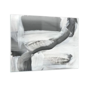 Obraz na skle - Čiernobiela abstrakcia s dynamickými ťahmi štetcom. - 70x50cm - Pevným pohybom - Moderná nástenná dekorácia do obývacej izby a spálne ARTTOR