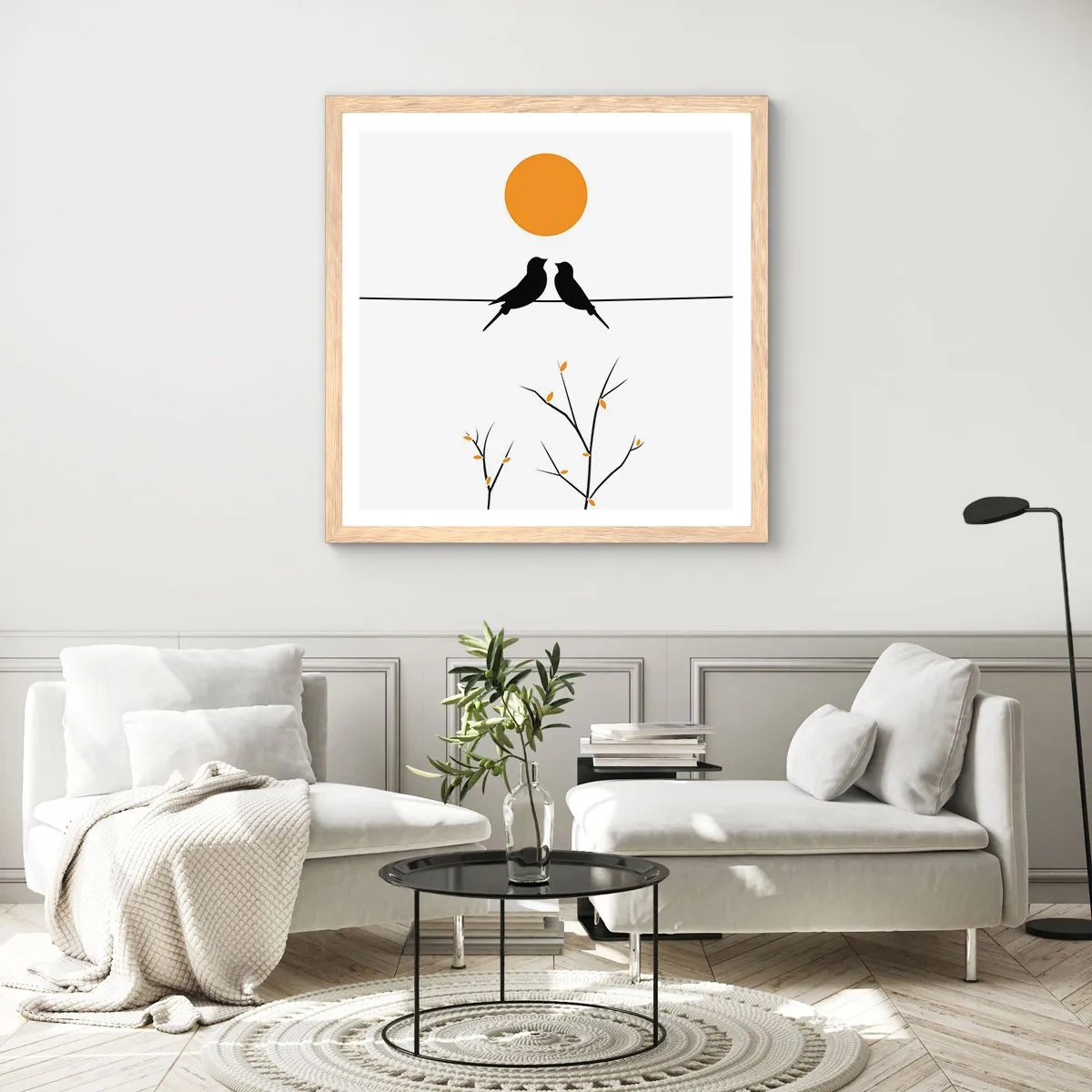 Plagát v ráme zo svetlého duba - Slávičí večer - 60x60 cm