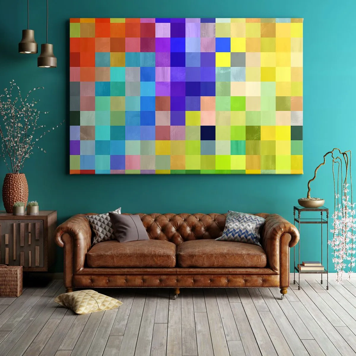 Obraz na plátne - Farebná mozaika štvorcov v rôznych farbách - 70x50cm - Každý iný, všetky rovné - Moderná nástenná dekorácia do obývacej izby a spálne ARTTOR
