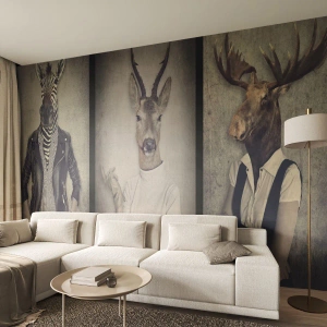 Fototapeta Standard Eco - Štýlové postavičky so zvieracími hlavami v retro štýle - 100x70cm - Nech prehovoria gestá - Moderná nástenná dekorácia do obývacej izby a spálne ARTTOR