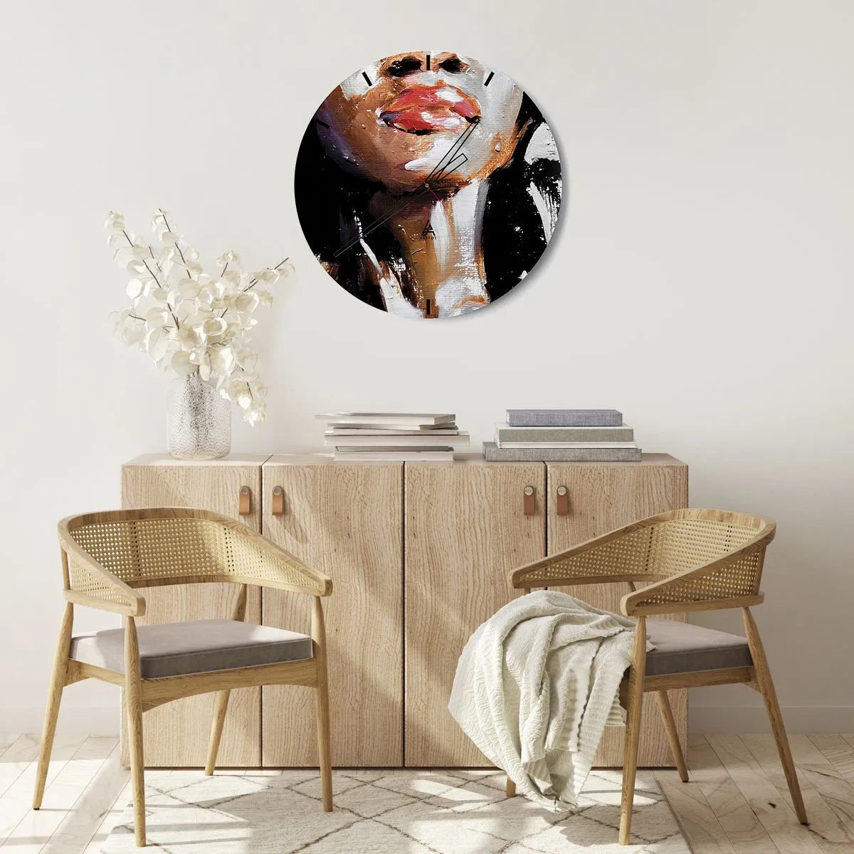 Nástenné hodiny - Fragment ženskej tváre v expresívnej maliarskej technike - 30x30cm - Hrdosť bez predsudkov - Moderná nástenná dekorácia do obývacej izby, kuchyne a spálne ARTTOR
