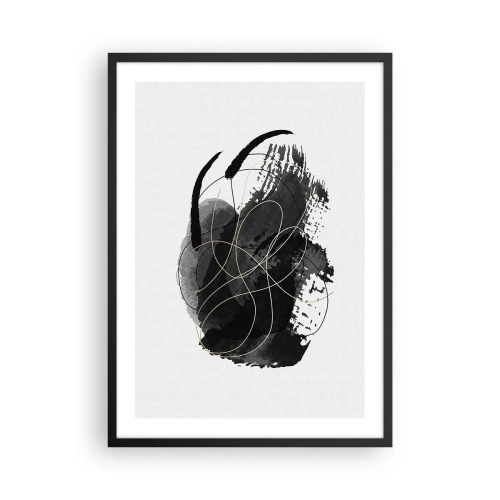 Plagát v čiernom ráme - Abstraktná kompozícia v čiernej farbe s jemnými zlatými líniami. - 50x70cm - Upletené z čiernej - Moderná nástenná dekorácia do obývacej izby a spálne ARTTOR