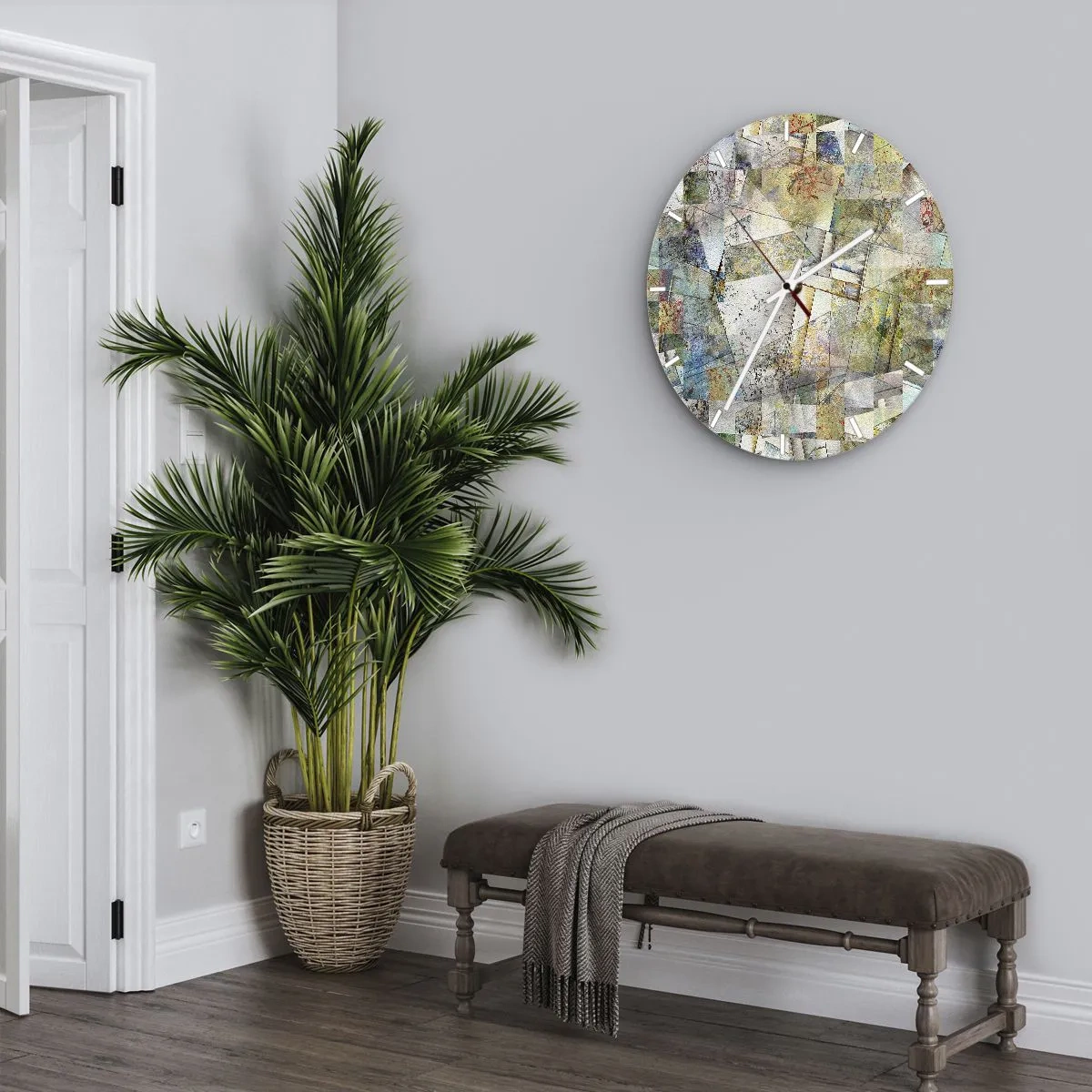Nástenné hodiny - Farebná mozaika abstraktných geometrických tvarov - 30x30cm - Geometrické preskupenie - Moderná nástenná dekorácia do obývacej izby, kuchyne a spálne ARTTOR