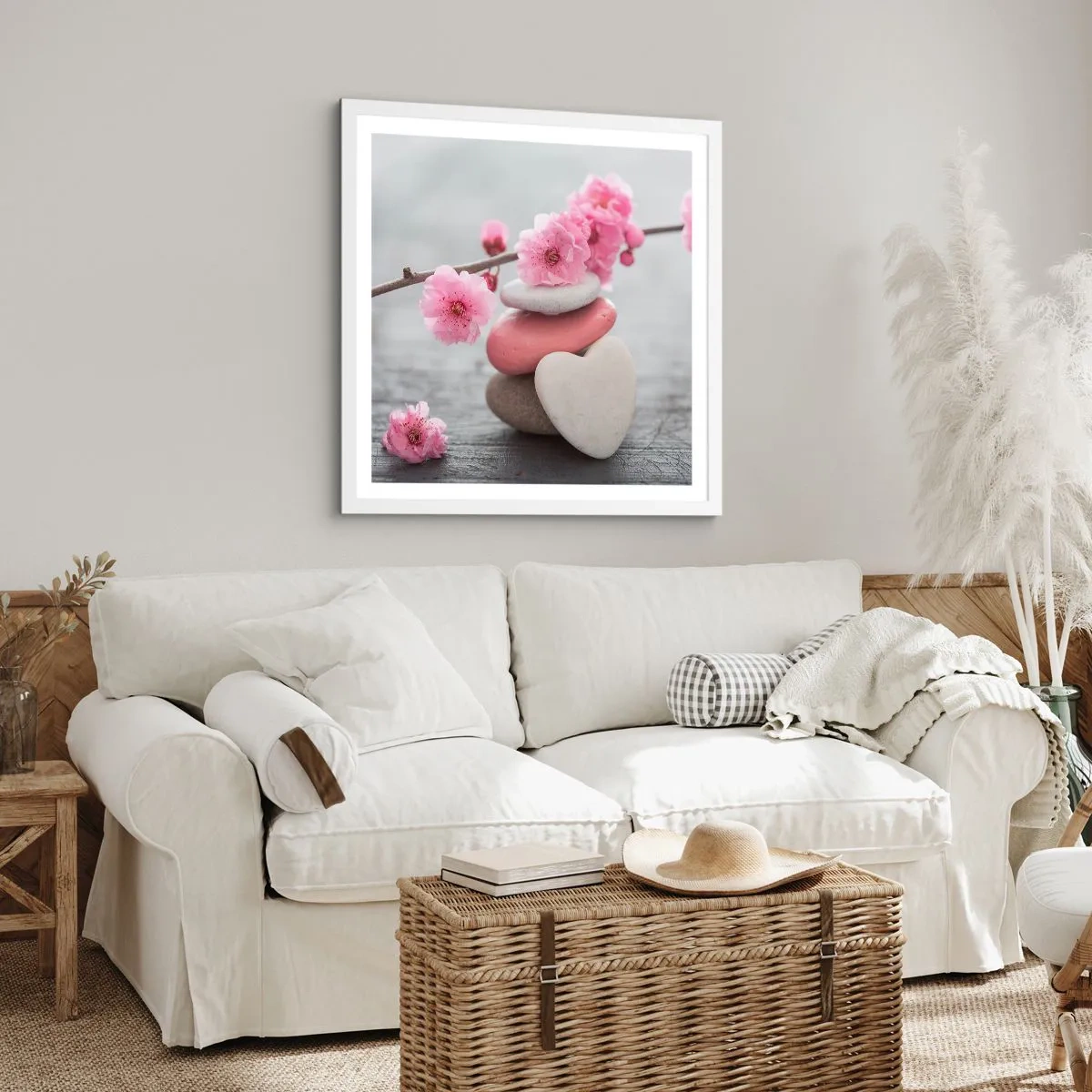 Plagát v bielom ráme - Blaženosť s višňovým kvetom - 60x60 cm