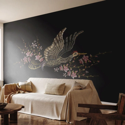 Fototapeta Premium Canvas - Exotický vyšívaný vták - Vták, Grafika, Kvety - 150x105 cm