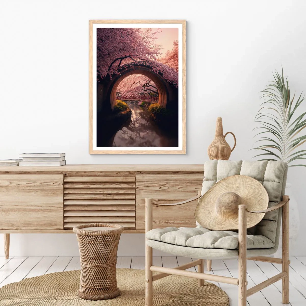 Plagát v ráme zo svetlého duba - Japonská jar - 70x100 cm