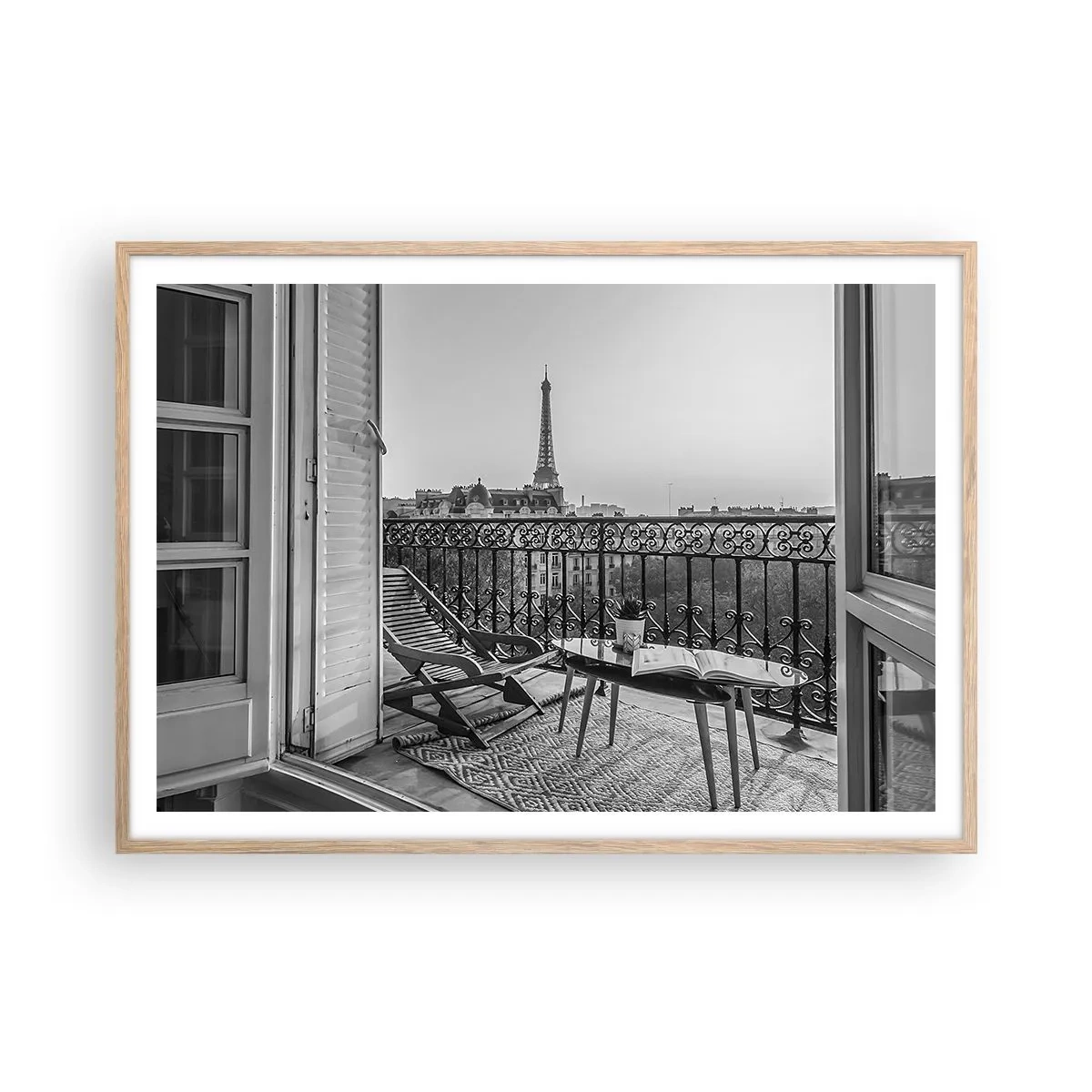 Plagát v ráme zo svetlého duba - Parížske popoludnie - 100x70 cm