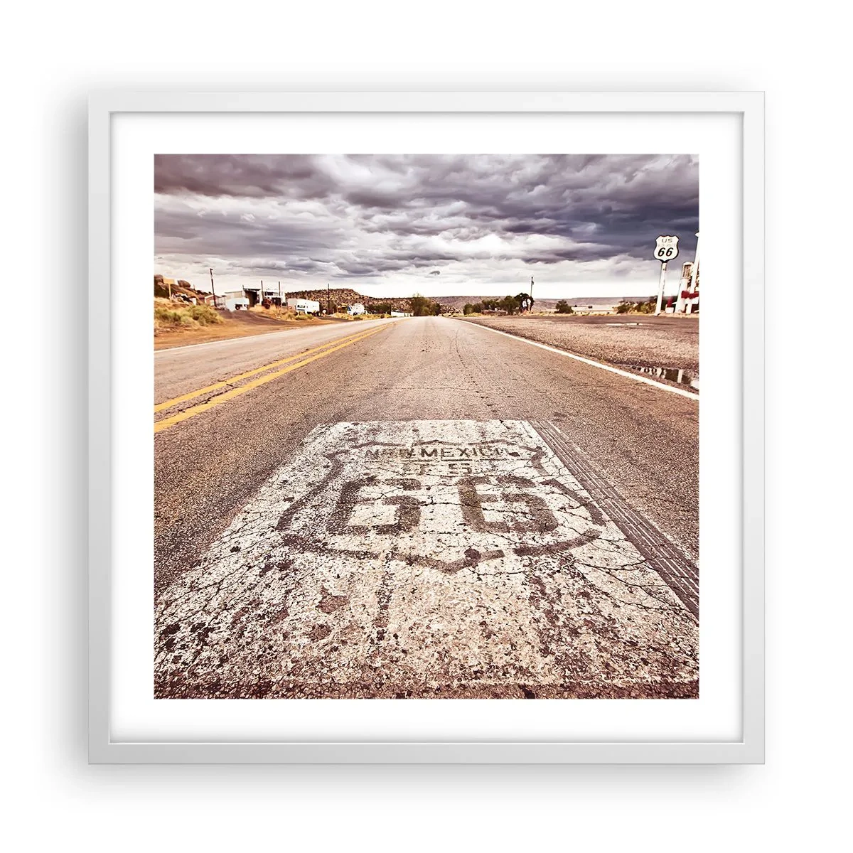 Plagát v bielom ráme - Mother Road - americká legenda - 50x50 cm