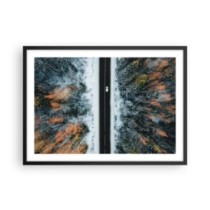 Plagát v čiernom ráme - Cez zimný les - 70x50 cm