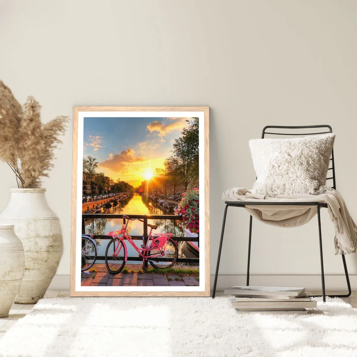 Plagát v ráme zo svetlého duba - Jarné ráno v Amsterdame - 30x40 cm