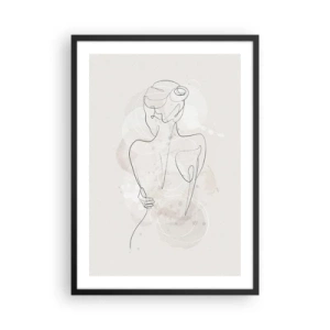 Plagát v čiernom ráme - Jemná ženská silueta v súvislej línii - 50x70cm - Ako citlivý nástroj - Moderná nástenná dekorácia do obývacej izby a spálne ARTTOR