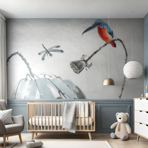 Fototapeta Premium Canvas - Život lúky - Abstrakcia, Vták, Kvetina - 250x175 cm