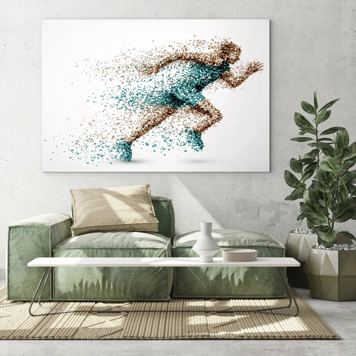 Obraz na skle - Figúrka bežca vytvorená z farebných častíc - 70x50cm - Život je beh - Moderná nástenná dekorácia do obývacej izby a spálne ARTTOR