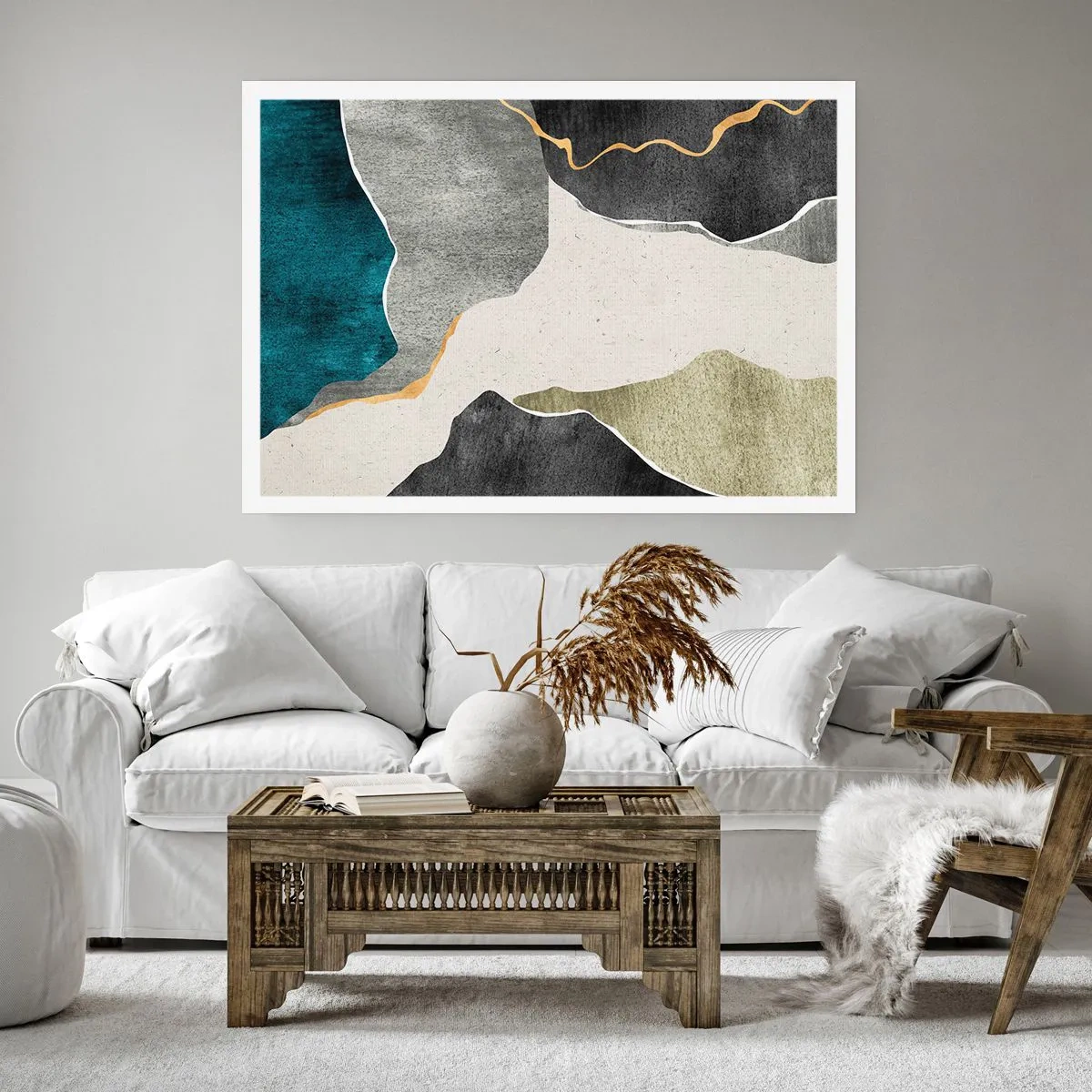 Plagát - Mozaiková kompozícia so zlatou niťou - 91x61 cm