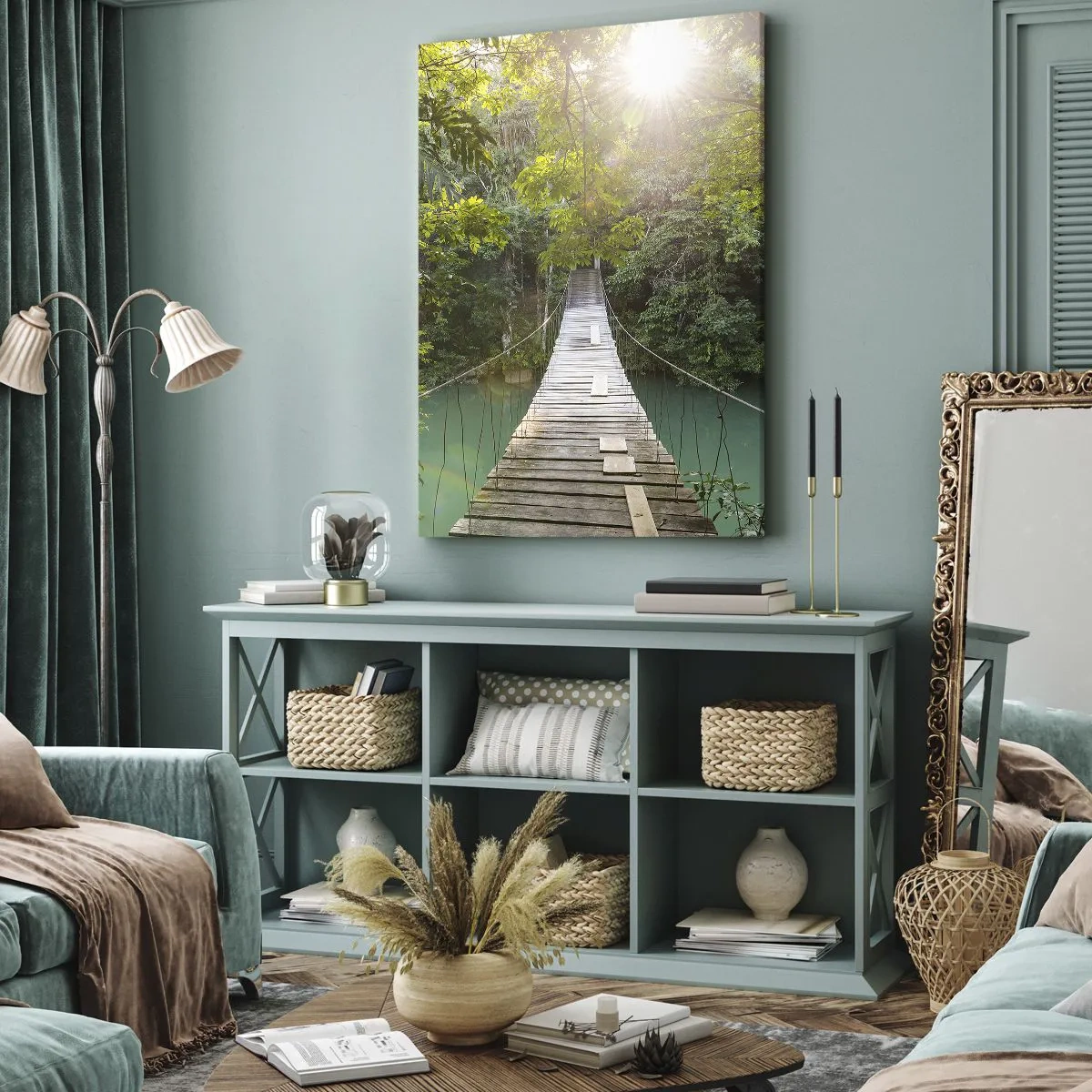 Obraz na plátne - Nad azúrovou vodou do azúrového lesa - 45x80 cm