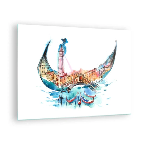 Obraz na skle - Akvarelová panoráma Benátok vo forme masky - 70x50cm - Plávame mestom - Moderná nástenná dekorácia do obývacej izby a spálne ARTTOR