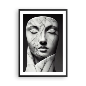 Plagát v čiernom ráme - Mramorová socha tváre so zatvorenými očami na čiernom pozadí - 50x70cm - Mramorové tvary - Moderná nástenná dekorácia do obývacej izby a spálne ARTTOR