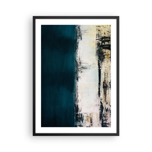 Plagát v čiernom ráme - Abstraktná kompozícia v tmavomodrých a béžových tónoch - 50x70cm - Horizontálna kompozícia - Moderná nástenná dekorácia do obývacej izby a spálne ARTTOR