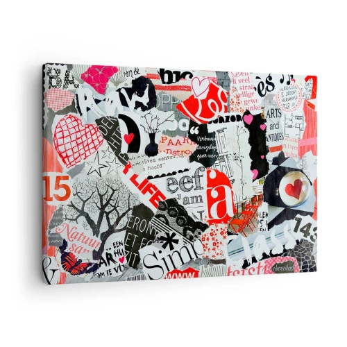 Obraz na plátne - Farebná koláž s nápismi, srdiečkami a grafikou. - 70x50cm - Hipsterská koláž - Moderná nástenná dekorácia do obývacej izby a spálne ARTTOR