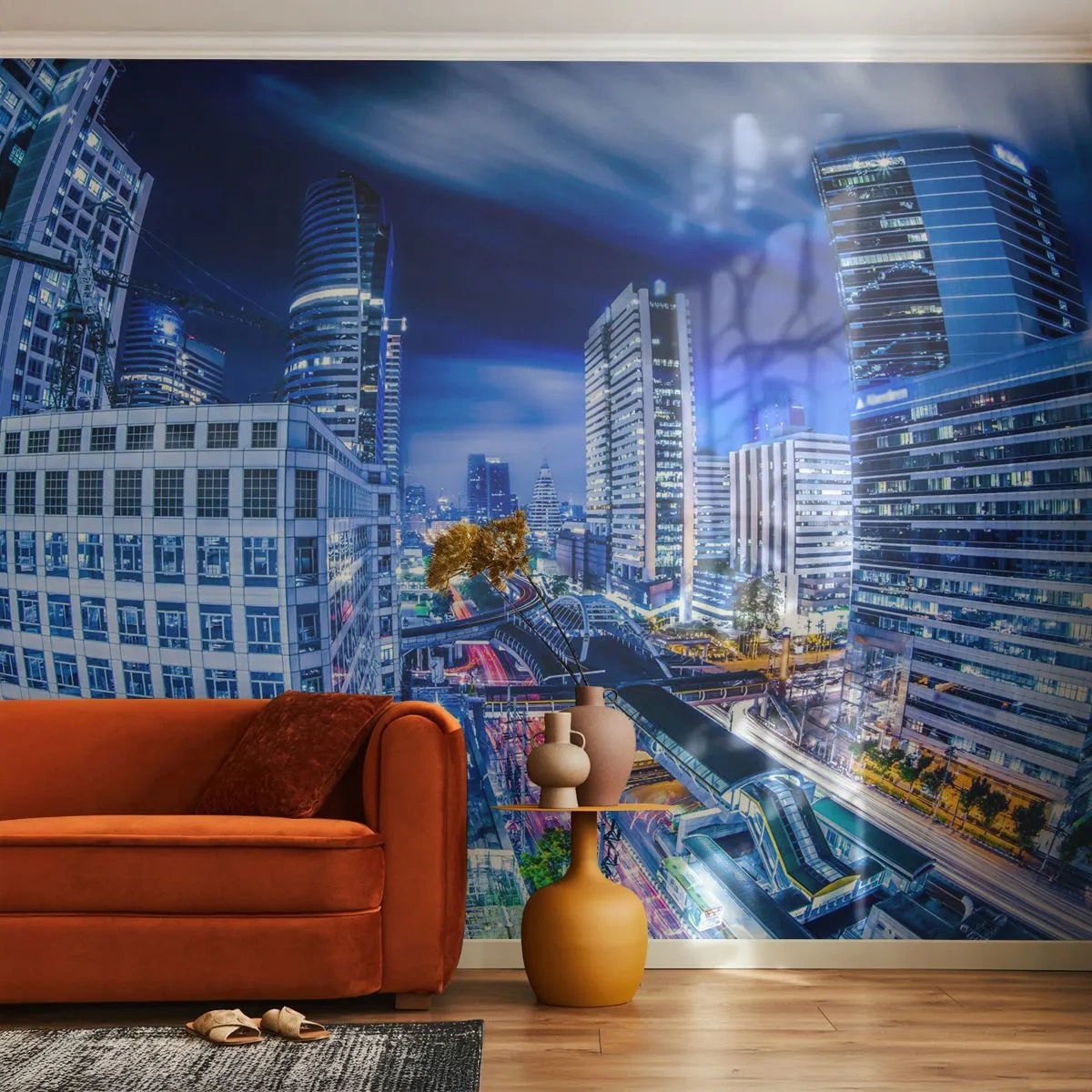 Samolepiaca Fototapeta Deluxe Sticker - Rytmy nočného mesta - Mesto, Bangkok, Architektúra - 250x175 cm