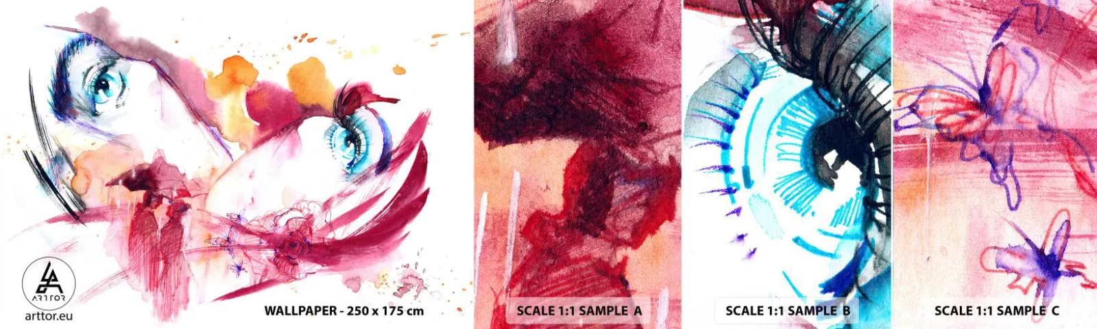 Vzorka samolepiacej fototapety Deluxe Sticker - V blízkosti svet rozkvitá - Abstrakcia, Ženská tvár, Ženské oči - 100x30 cm