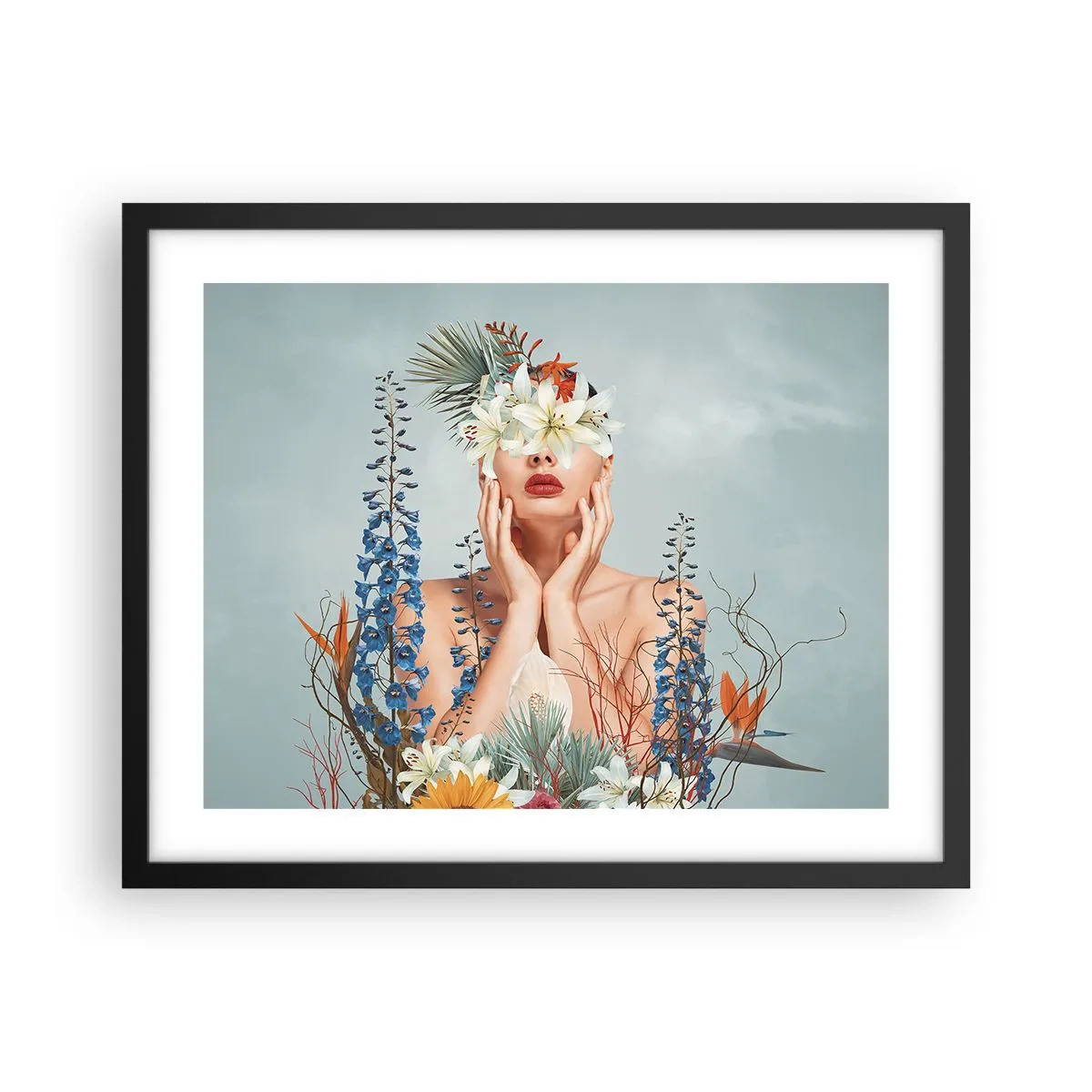 Plagát v čiernom ráme - Žena – kvetina - 50x40 cm