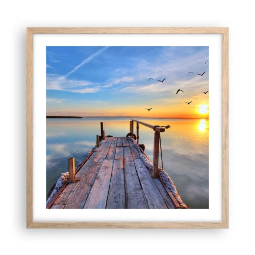 Plagát v ráme zo svetlého duba - Ísť pred seba smerom k slnku - 50x50 cm