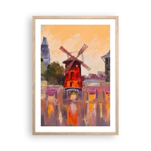 Plagát v ráme zo svetlého duba - Parížske ikony – Moulin Rouge - 50x70 cm