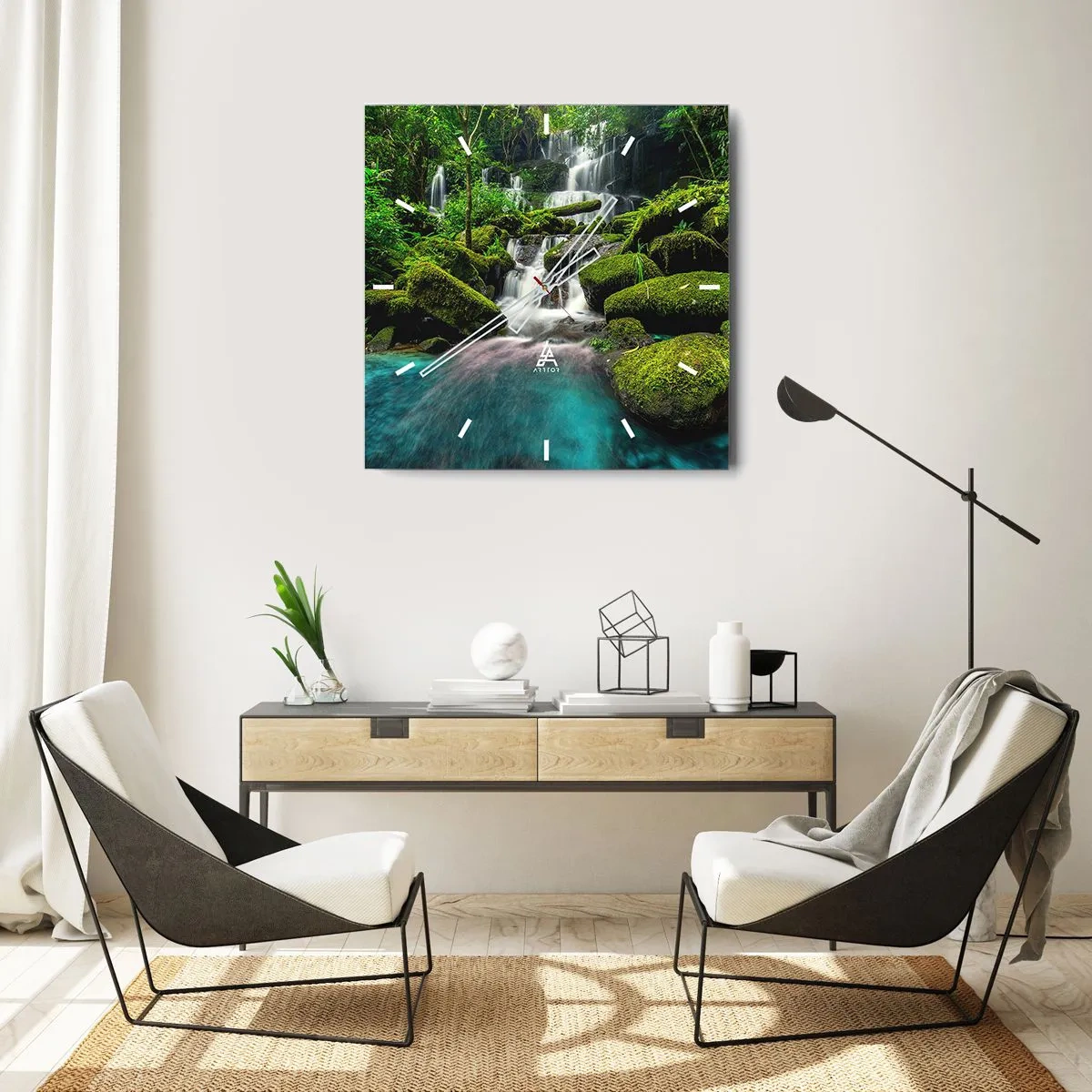 Nástenné hodiny - Tyrkys, zafíry a tekuté striebro - 40x40 cm