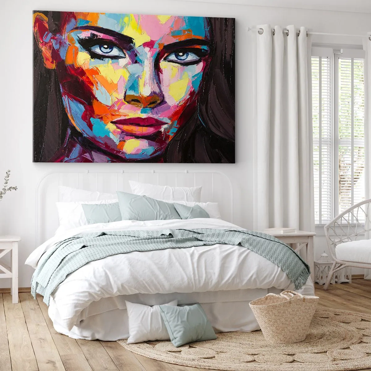 Obraz na plátne - Farebný abstraktný portrét ženy v intenzívnych farbách. - 70x50cm - Tiež farebná duša - Moderná nástenná dekorácia do obývacej izby a spálne ARTTOR
