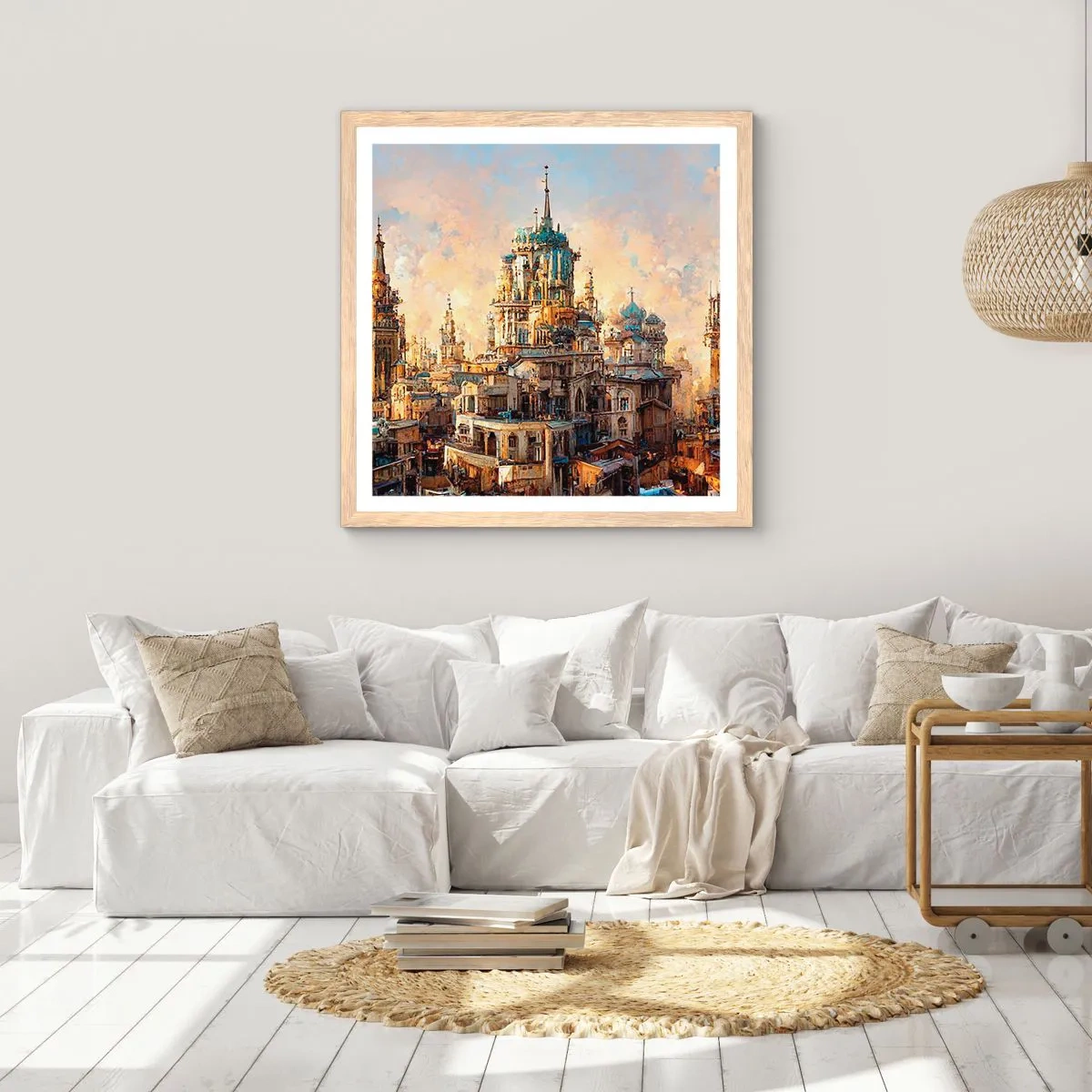 Plagát v ráme zo svetlého duba - Mesto miest - 50x50 cm