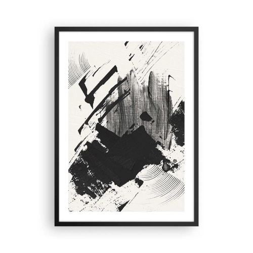 Plagát v čiernom ráme - Abstraktné čiernobiele ťahy štetcom - 50x70cm - Abstrakcia – expresia čiernej - Moderná nástenná dekorácia do obývacej izby a spálne ARTTOR