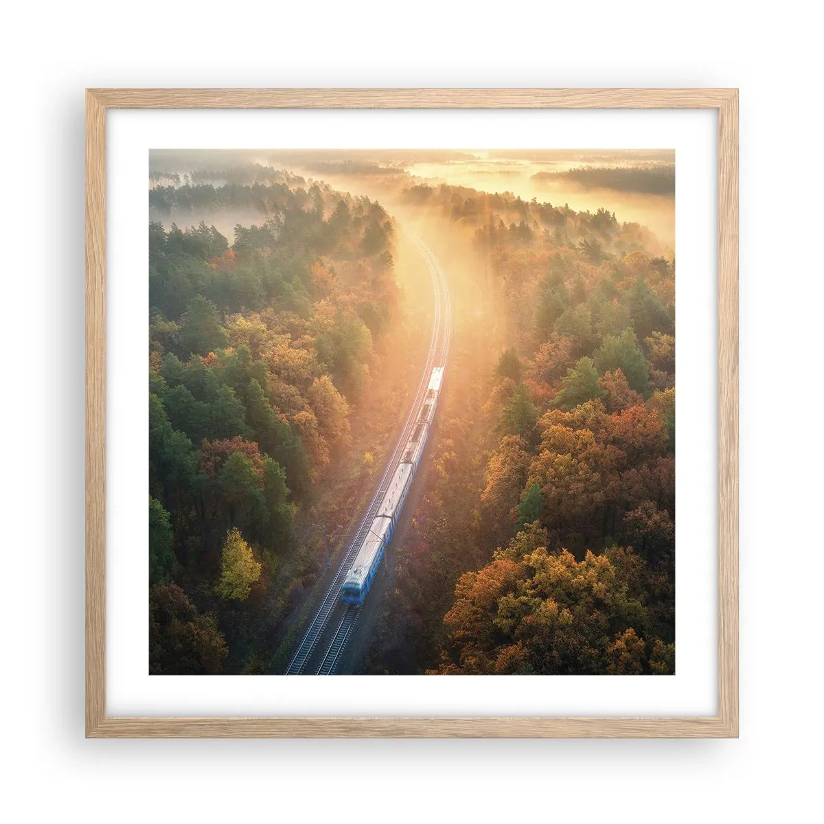 Plagát v ráme zo svetlého duba - Jesenná cesta - 50x50 cm