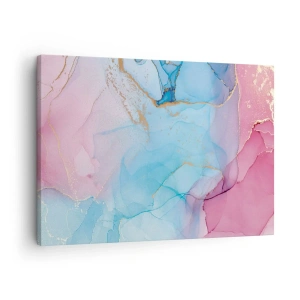 Obraz na plátne - Abstraktné pastelové vzory so zlatými akcentmi - 70x50cm - Stretávanie a prelínanie - Moderná nástenná dekorácia do obývacej izby a spálne ARTTOR