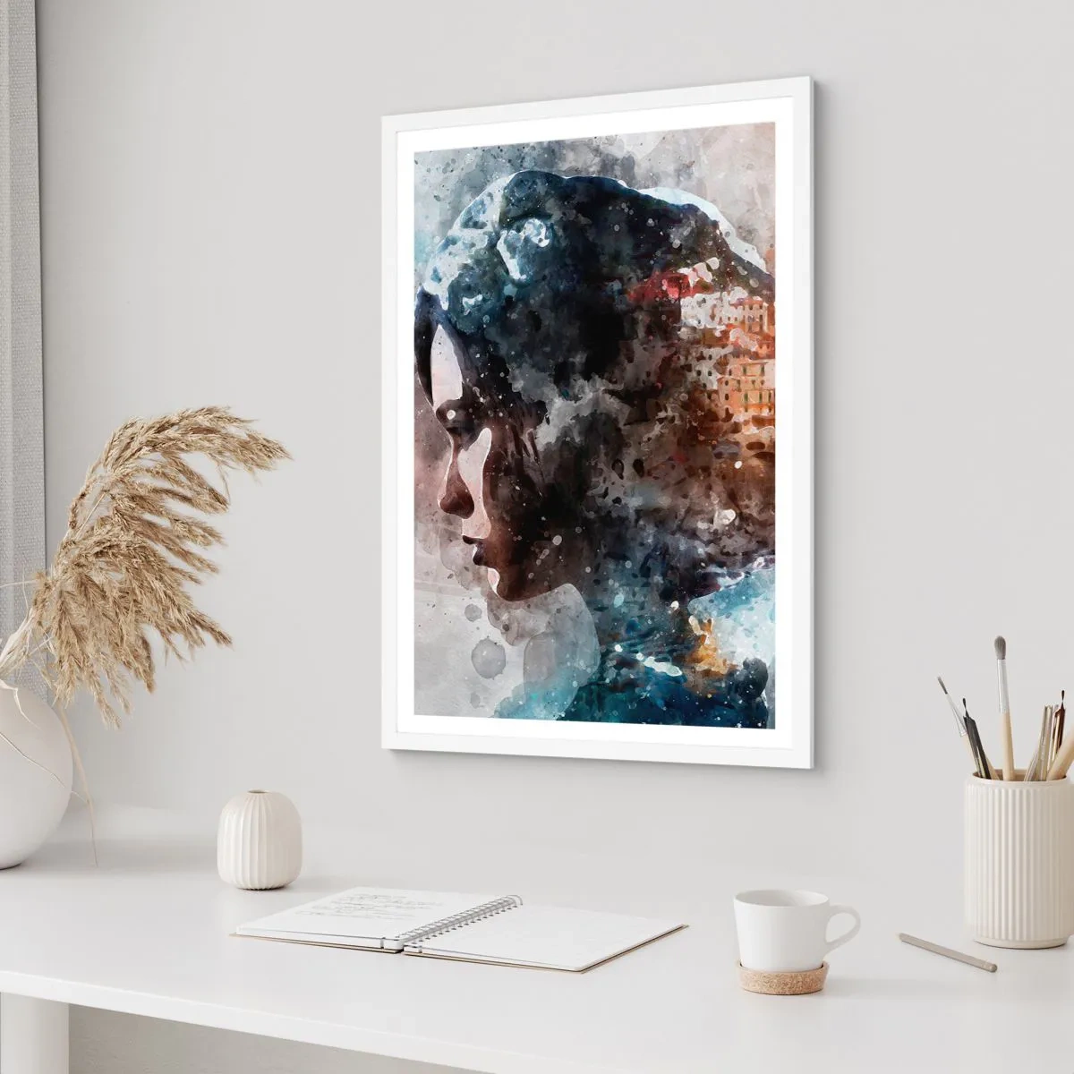 Plagát v bielom ráme - Príbeh o dievčati s mestom v pozadí - 70x100 cm