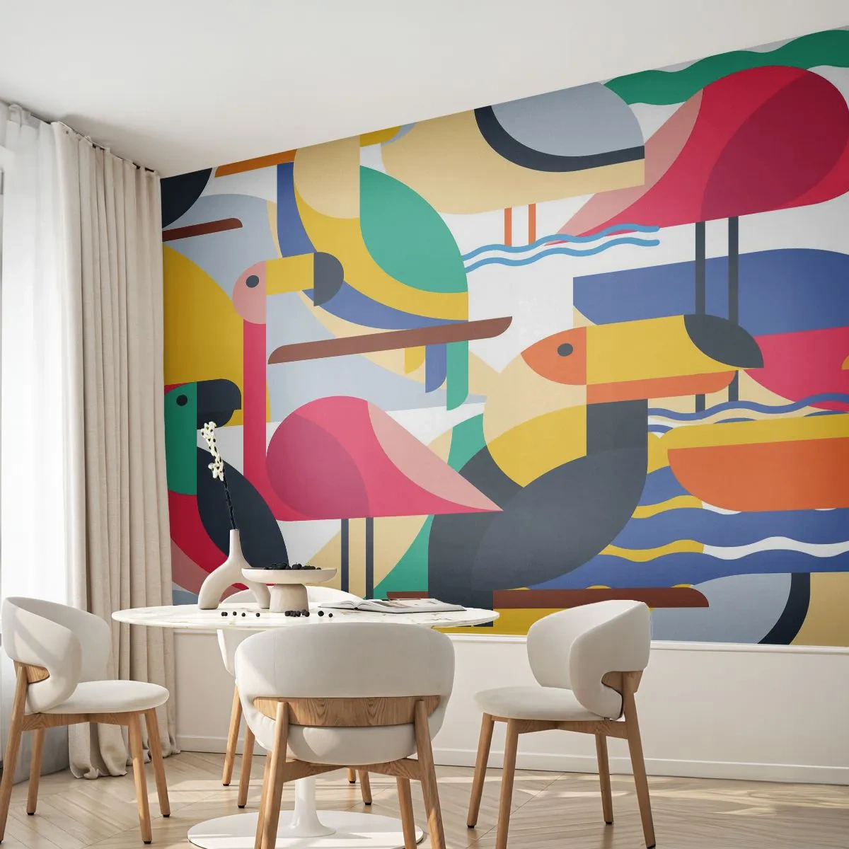 Samolepiaca Fototapeta Deluxe Sticker - Vtáčia párty - Abstrakcia, Pelikán, Kus - 400x280 cm