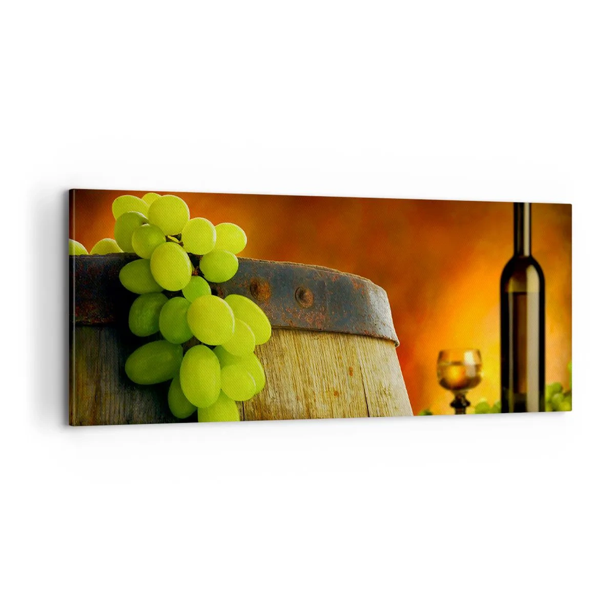 Obraz na plátne - Zátišie s fľašou vína a hroznom - 100x40 cm