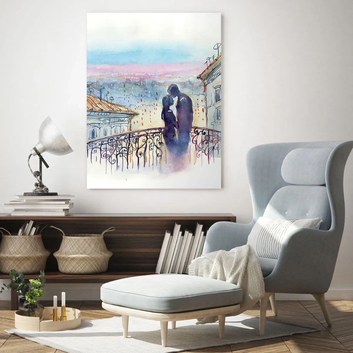 Obraz na skle - Parížski milenci - 50x70 cm