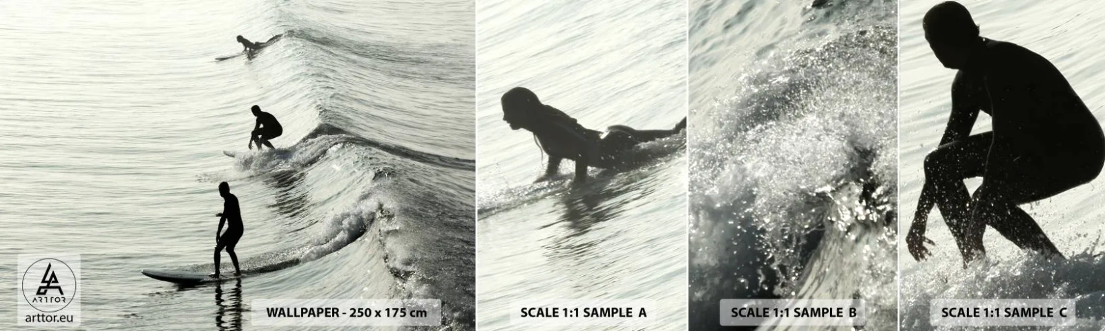 Vzorka samolepiacej fototapety Deluxe Sticker - Vlne v ústrety - Surfovanie, Šport, oceán - 100x30 cm