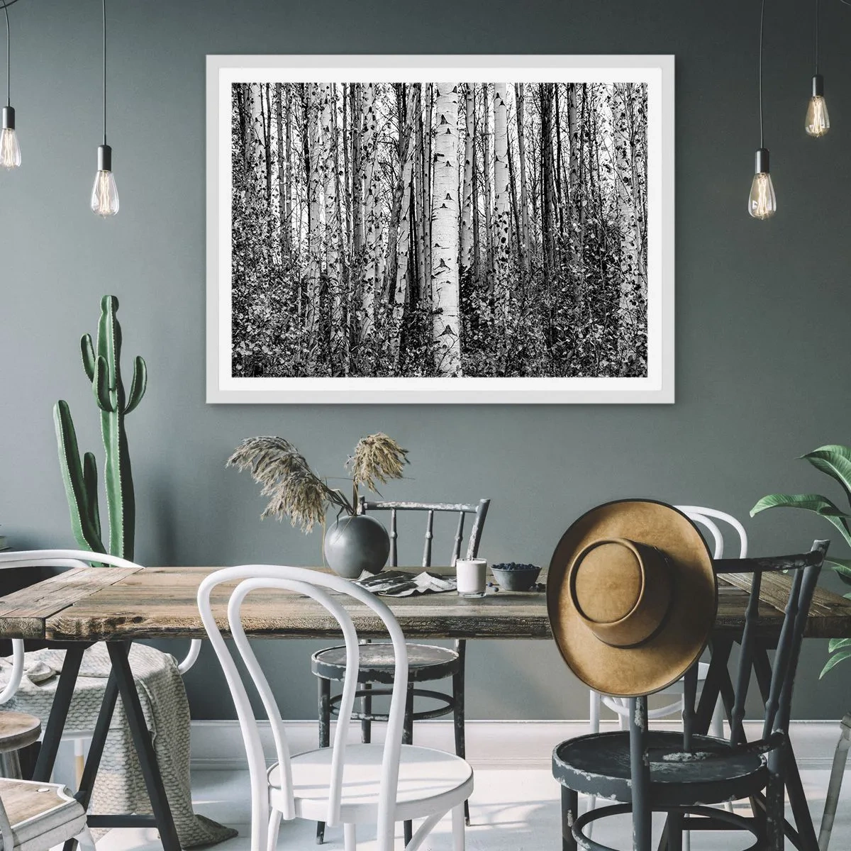 Plagát v bielom ráme - Brezová kolonáda - 100x70 cm